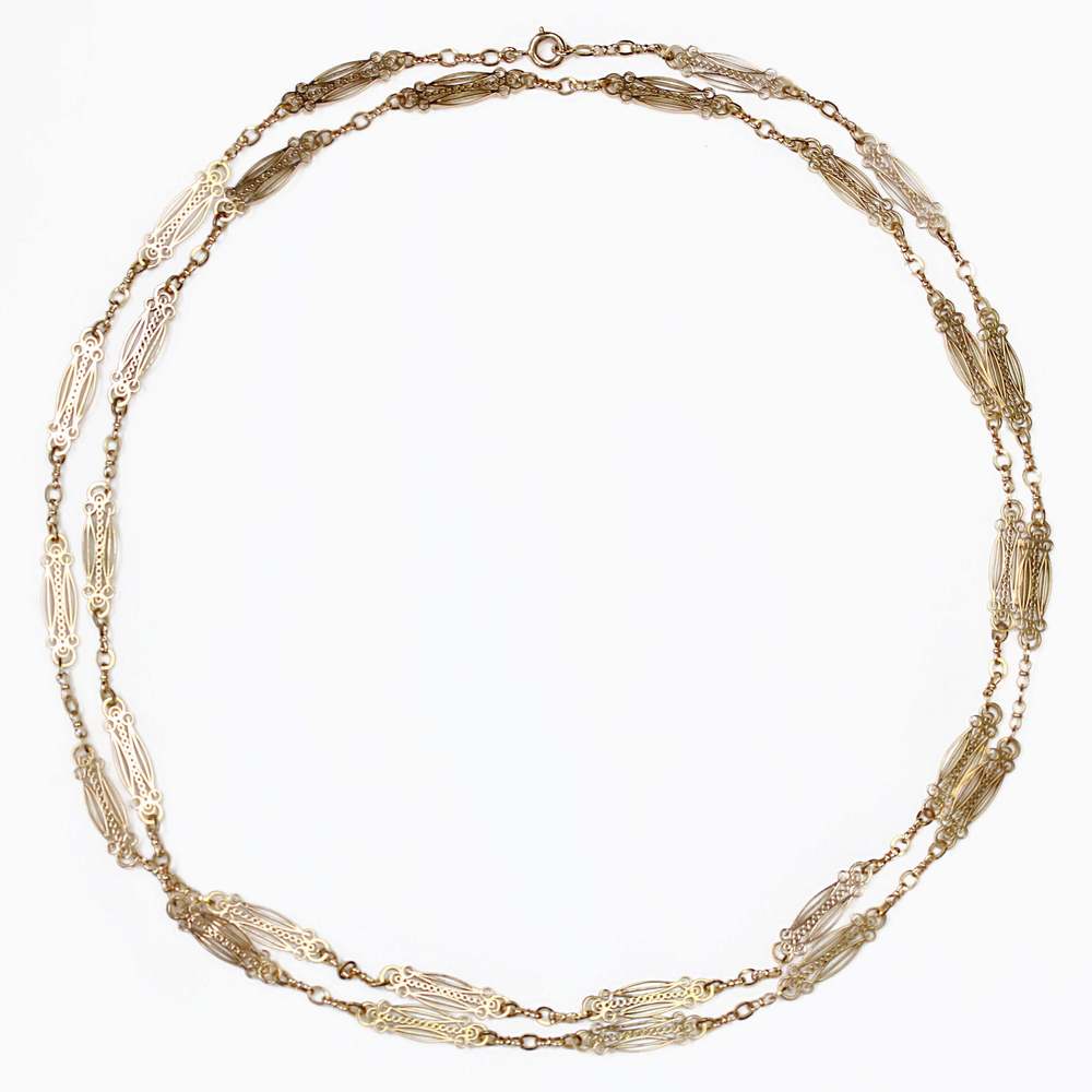 French Art Nouveau 18 Karat Yellow Gold Art Nouveau Long Necklace - Picture 4 of 16